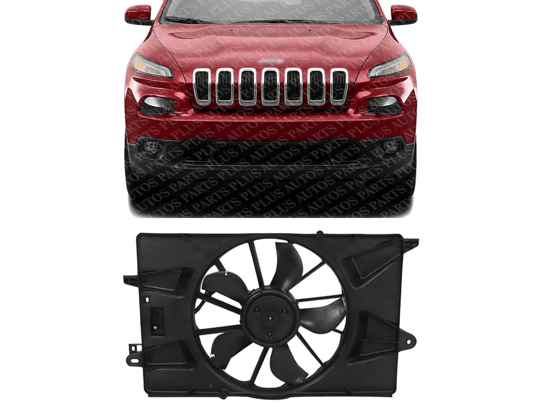 Front Radiator Cooling Single Fan Assembly Plastic Direct Replacement Compatible with 2015-2017 Chrysler 200/2014-2019 Jeep Cherokee CH3115179 CH3115180 68205996AC 68197298AB
