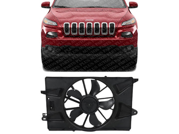 Front Radiator Cooling Single Fan Assembly Plastic Direct Replacement Compatible with 2015-2017 Chrysler 200/2014-2019 Jeep Cherokee CH3115179 CH3115180 68205996AC 68197298AB