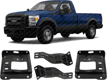 Front Bumper Inner + Mounting Plate Brackets Left Driver & Right Passenger Side Direct Replacement Compatible With 2011-2016 Ford F-Series Super Duty FO1067185 FO1066185 FO1067187