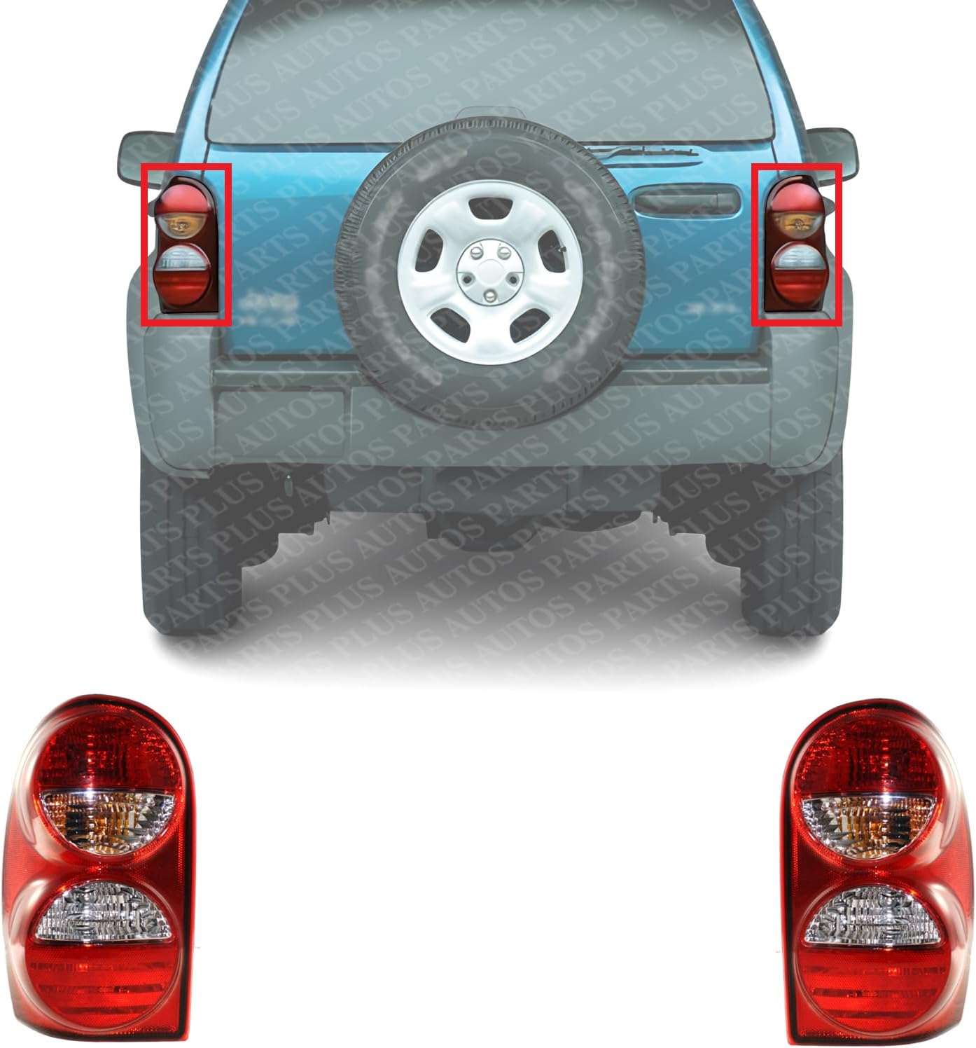 Set Of 2 Tail Light Assembly Plastic Left Driver & Right Passenger Side Direct Replacement Compatible With 2005-2007 Jeep Liberty CH2801158 CH2800158 55157060AG 55157061AG