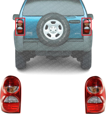Set Of 2 Tail Light Assembly Plastic Left Driver & Right Passenger Side Direct Replacement Compatible With 2005-2007 Jeep Liberty CH2801158 CH2800158 55157060AG 55157061AG