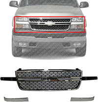 Front Grille Assembly Chrome + Molding Right Passenger and Left Driver Side Direct Replacement Compatible With 2003-2006 Chevrolet Silverado GM1200546 GM1212105 GM1213105 12335956