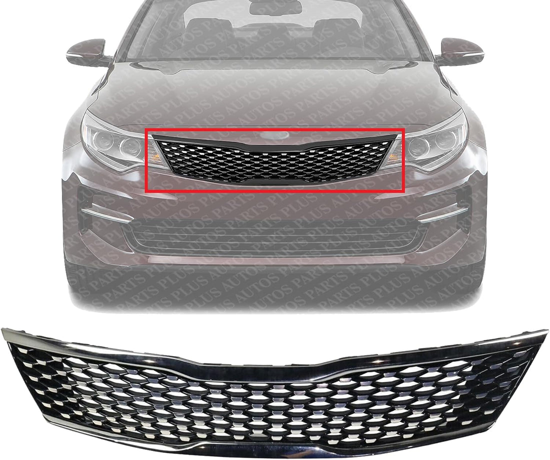Front Grille Primed Shall And Insert With Smoked Black Molding Direct Replacement Compatible With 2016-2018 Kia Optima KI1200188 86350D5010