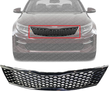 Front Grille Primed Shall And Insert With Smoked Black Molding Direct Replacement Compatible With 2016-2018 Kia Optima KI1200188 86350D5010