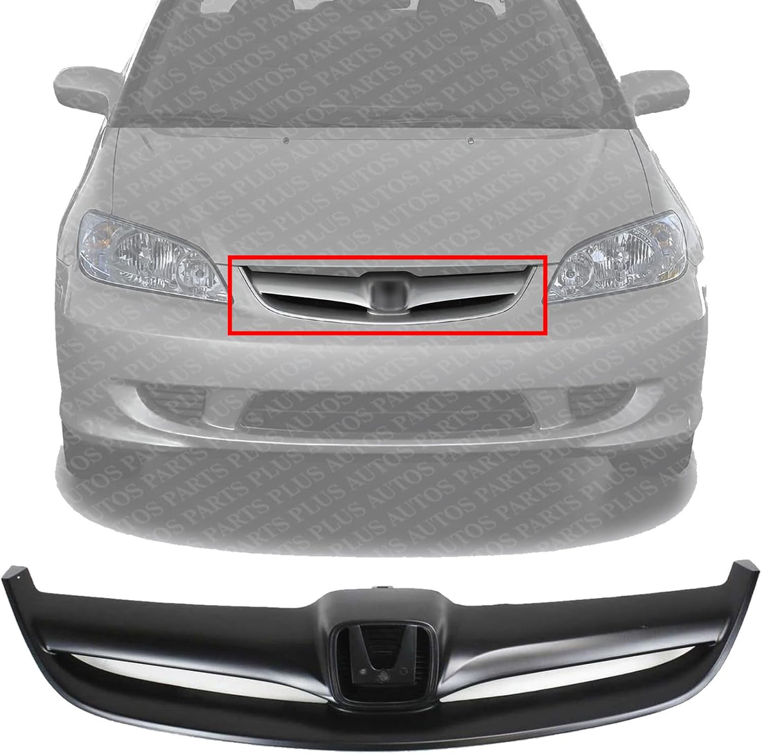 Front Grille Primed Shell And Insert Direct Replacement Compatible With 2004-2005 Honda Civic HO1200164 71122S5AA00ZB