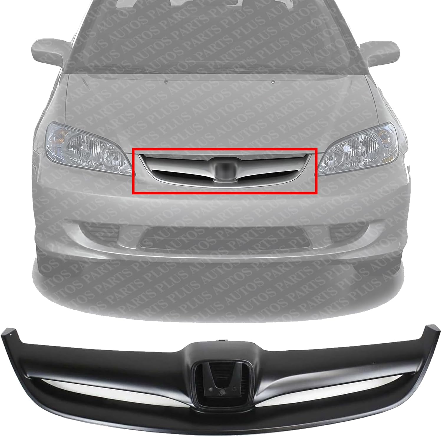Front Grille Primed Shell And Insert Direct Replacement Compatible With 2004-2005 Honda Civic HO1200164 71122S5AA00ZB