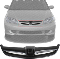 Front Grille Primed Shell And Insert Direct Replacement Compatible With 2004-2005 Honda Civic HO1200164 71122S5AA00ZB