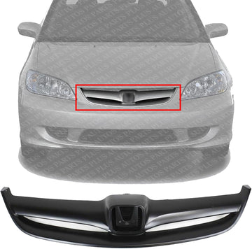 Front Grille Primed Shell And Insert Direct Replacement Compatible With 2004-2005 Honda Civic HO1200164 71122S5AA00ZB