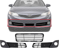 Front Bumper Lower Grille Textured + Fog Light Molding Bezels Textured Left Driver & Right Passenger Side Direct Replacement Compatible With 2012-2014 Toyota Camry TO1036129 TO1039149