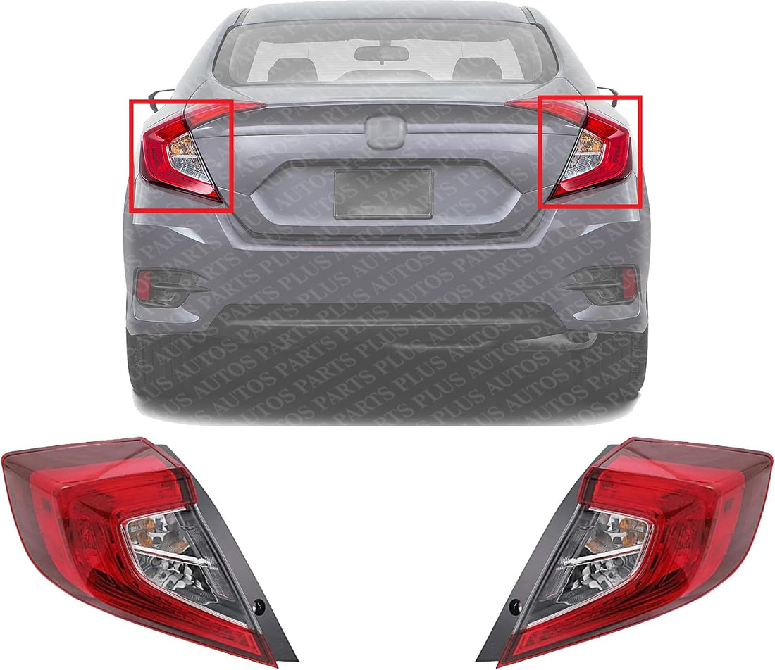 Set Of 2 Tail Light Outer Assembly Right Passenger & Left Driver Side Direct Replacement Compatible With 2016-2021 Honda Civic HO2805110 HO2804110 33500TBAA01 33550TBAA01