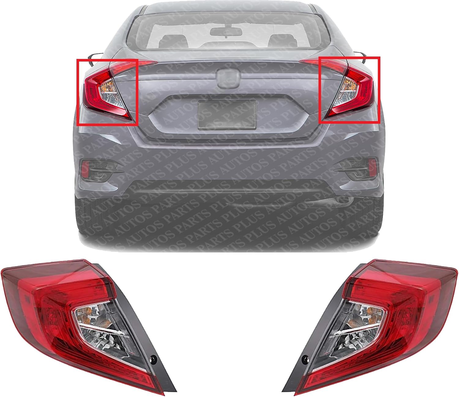 Set Of 2 Tail Light Outer Assembly Right Passenger & Left Driver Side Direct Replacement Compatible With 2016-2021 Honda Civic HO2805110 HO2804110 33500TBAA01 33550TBAA01