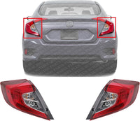 Set Of 2 Tail Light Outer Assembly Right Passenger & Left Driver Side Direct Replacement Compatible With 2016-2021 Honda Civic HO2805110 HO2804110 33500TBAA01 33550TBAA01