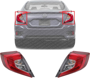 Set Of 2 Tail Light Outer Assembly Right Passenger & Left Driver Side Direct Replacement Compatible With 2016-2021 Honda Civic HO2805110 HO2804110 33500TBAA01 33550TBAA01
