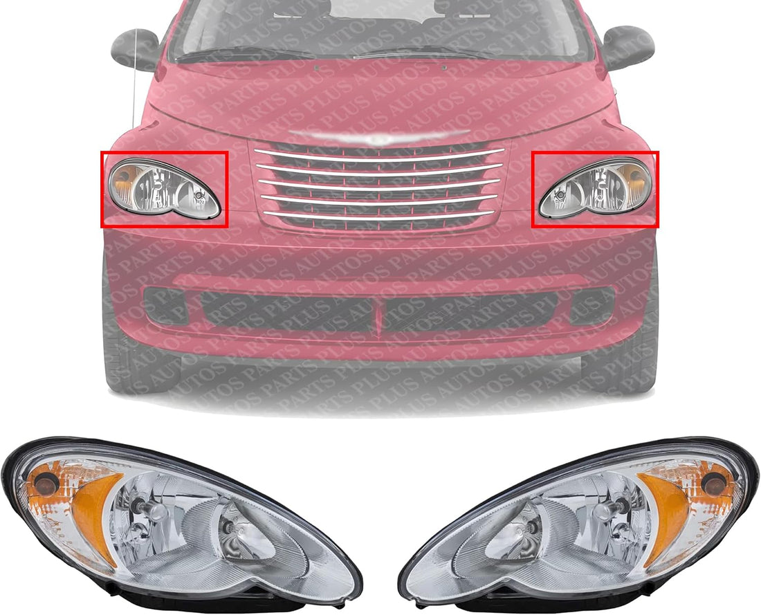 Set Of 2 Front Head Light Assembly Halogen Right Passenger & Left Driver Side Direct Replacement Compatible With 2006-2010 Chrysler PT Cruiser CH2502164 CH2503164 5116043AF 5116042AF
