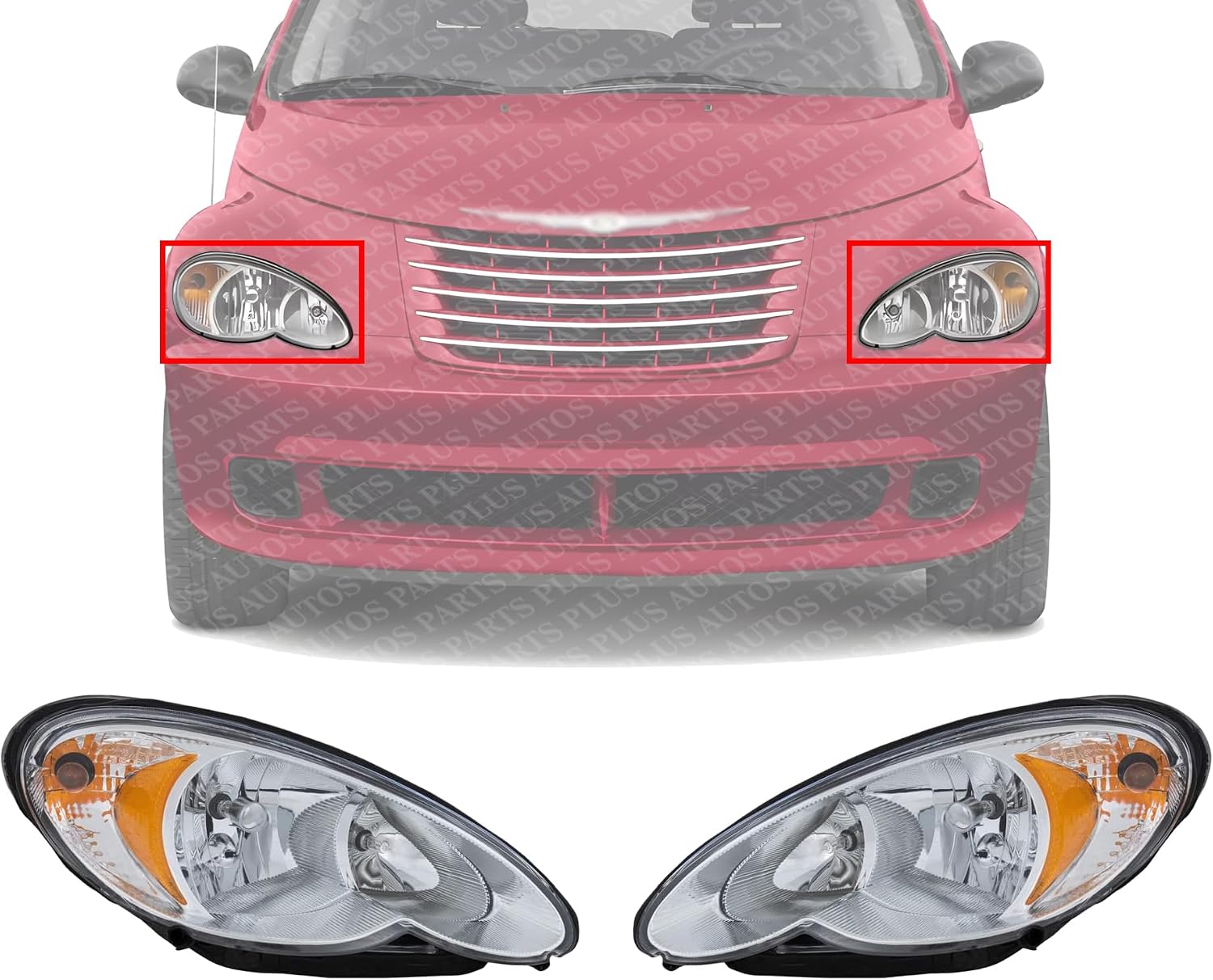 Set Of 2 Front Head Light Assembly Halogen Right Passenger & Left Driver Side Direct Replacement Compatible With 2006-2010 Chrysler PT Cruiser CH2502164 CH2503164 5116043AF 5116042AF