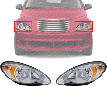 Set Of 2 Front Head Light Assembly Halogen Right Passenger & Left Driver Side Direct Replacement Compatible With 2006-2010 Chrysler PT Cruiser CH2502164 CH2503164 5116043AF 5116042AF