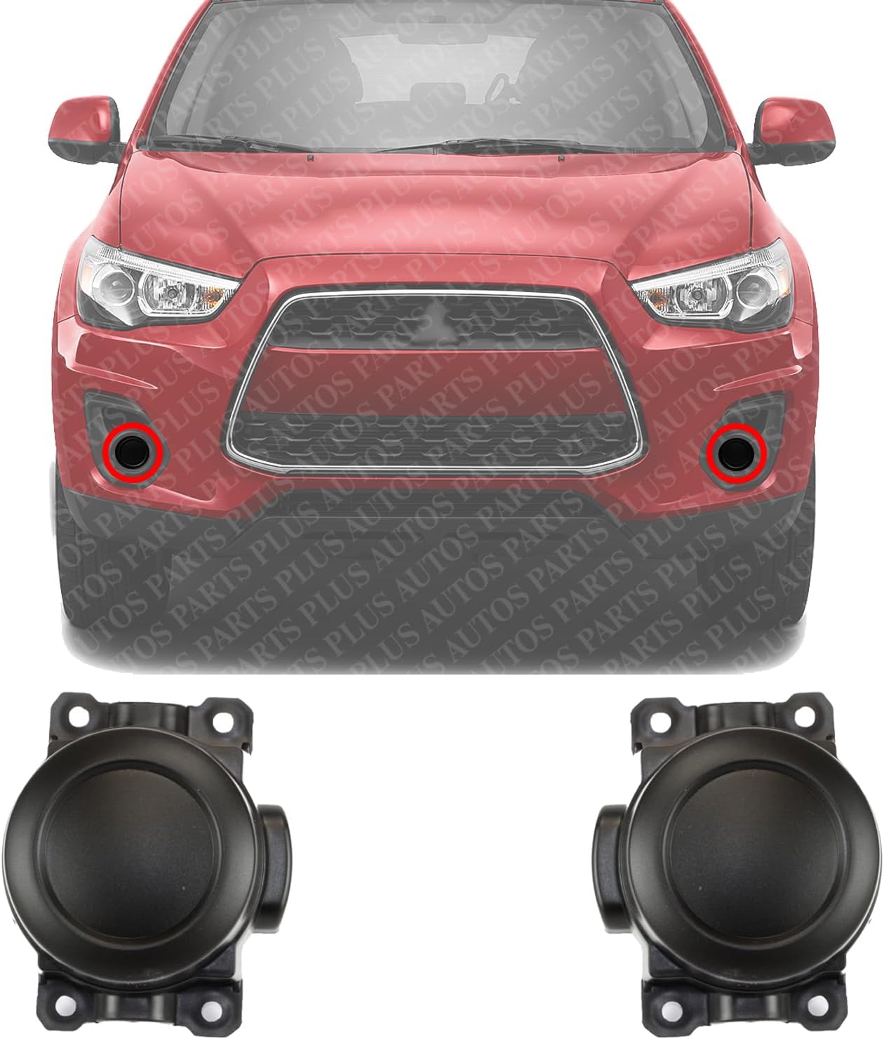 Set Of 2 Front Fog Lamp Cover Textured Plastic Left Driver & Right Passenger Side Direct Replacement Compatible With 2014-2020 Mitsubishi Outlander / 2011-2020 RVR/Sport