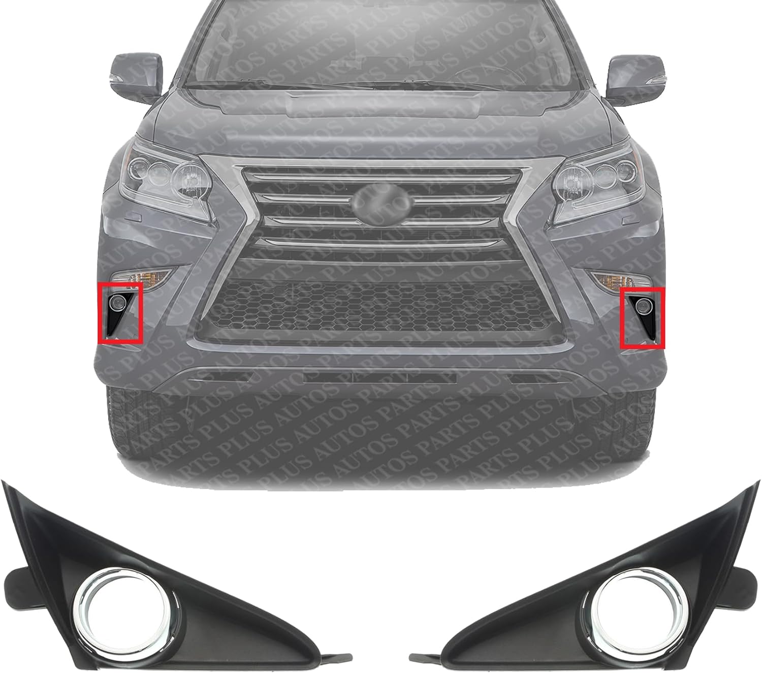 Set Of 2 Front Fog Light Cover Textured Plastic Left Driver & Right Passenger Side Direct Replacement Compatible With 2014-2023 Lexus GX460 LX1038123 LX1039123 5204060090 5203060040