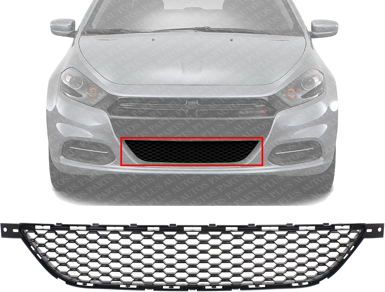 Front Bumper Grille Textured Direct Replacement Compatible With 2013-2016 Dodge Dart CH1036125 68081409AA