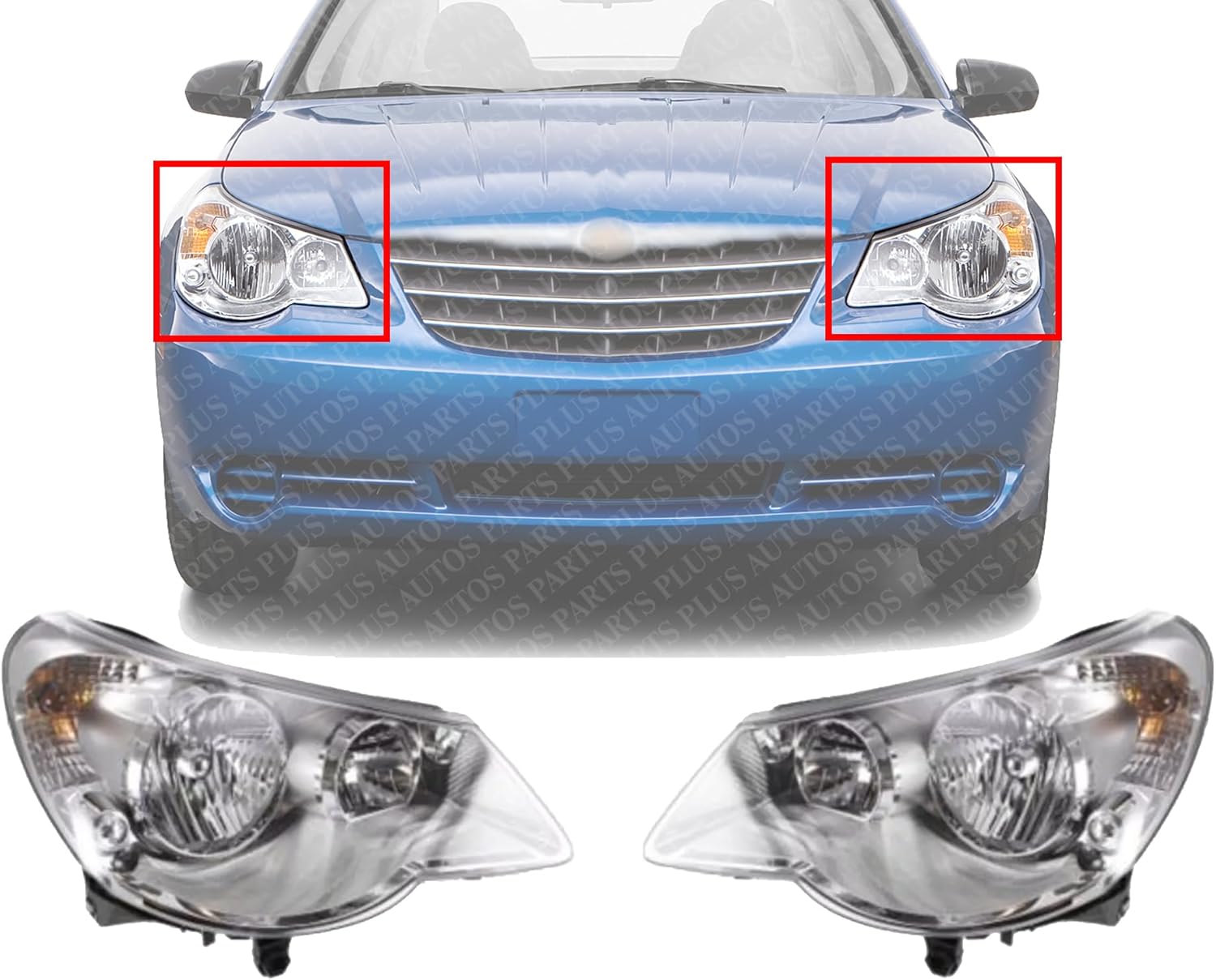 Set Of 2 Front Head Light Assembly Left Driver & Right Passenger Side Direct Replacement Compatible With 2007-2010 Chrysler Sebring CH2503178 CH2502178 CH2503223 CH2502223