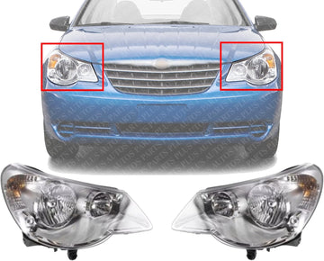 Set Of 2 Front Head Light Assembly Left Driver & Right Passenger Side Direct Replacement Compatible With 2007-2010 Chrysler Sebring CH2503178 CH2502178 CH2503223 CH2502223