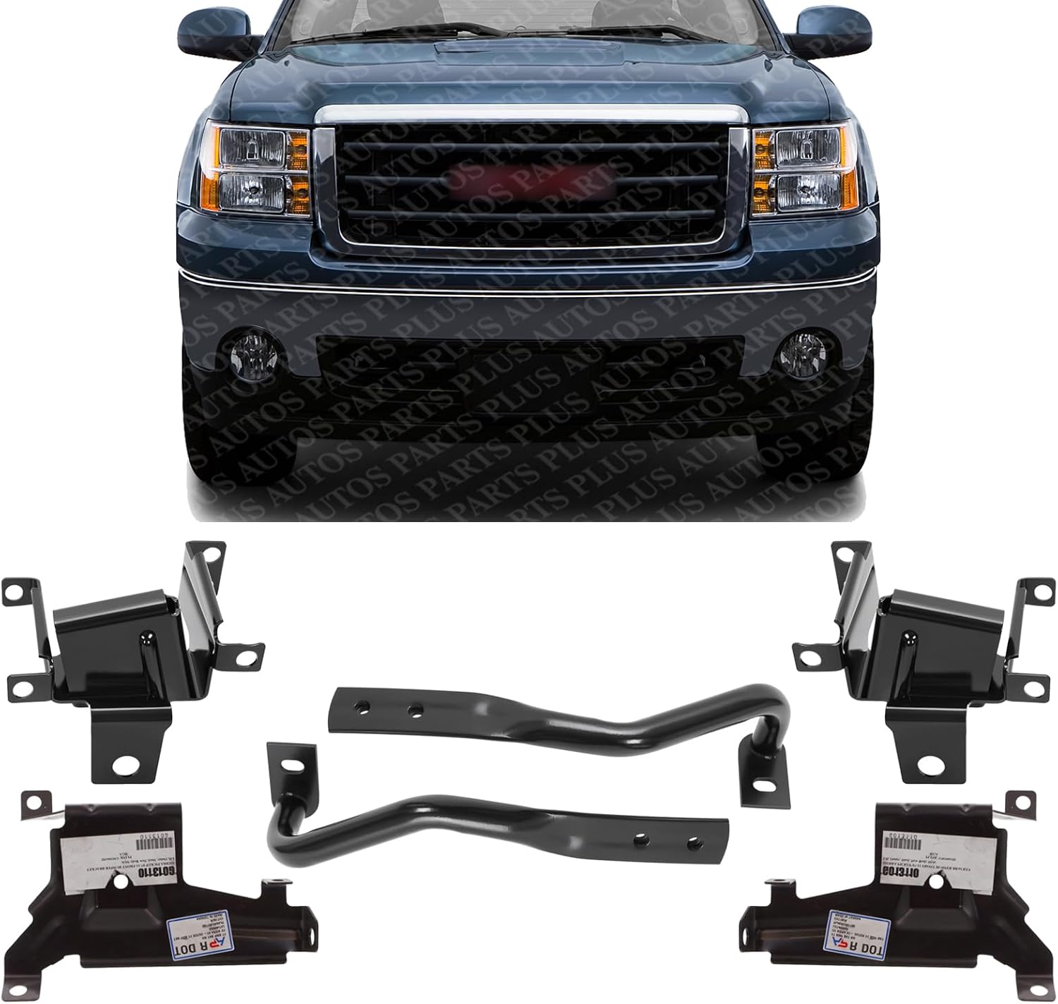 New Front Bumper Brackets + Inner + Outer Steel Right Passenger & Left Driver Side Direct Replacement For 2007-2013 GMC Sierra 1500 GM1067185 GM1043107 GM1067182