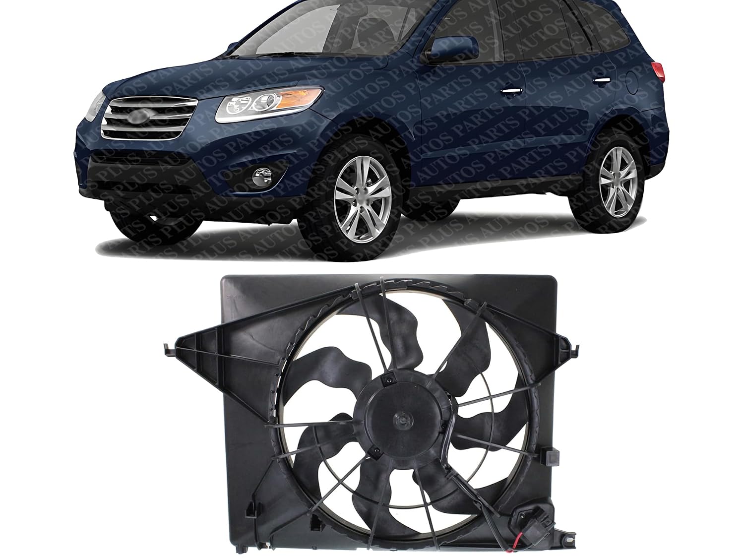 Front Radiator Cooling Fan Assembly Plastic Direct Replacement Compatible with 2010-2012 Hyundai Santa Fe / 2011-2015 Kia Sorento HY3115130 253801U201