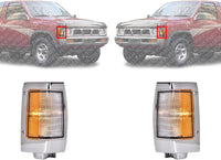 Set Of 2 Front Corner Lamp Assembly With Chrome Trim Right Passenger & Left Driver Side Direct Replacement Compatible With 1990-1997 Nissan Pickup NI2551107 NI2550107 B611088G00