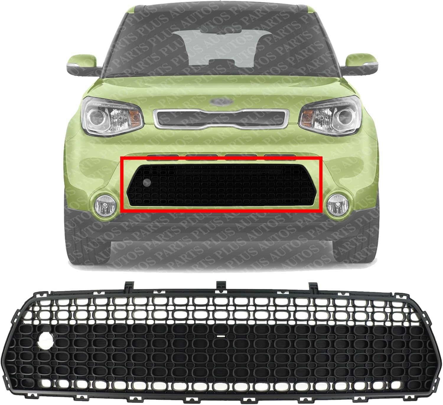 Front Bumper Center Grille Textured Gray Direct Replacement Compatible with 2014-2016 Kia Soul Ki1036119 86561b2000