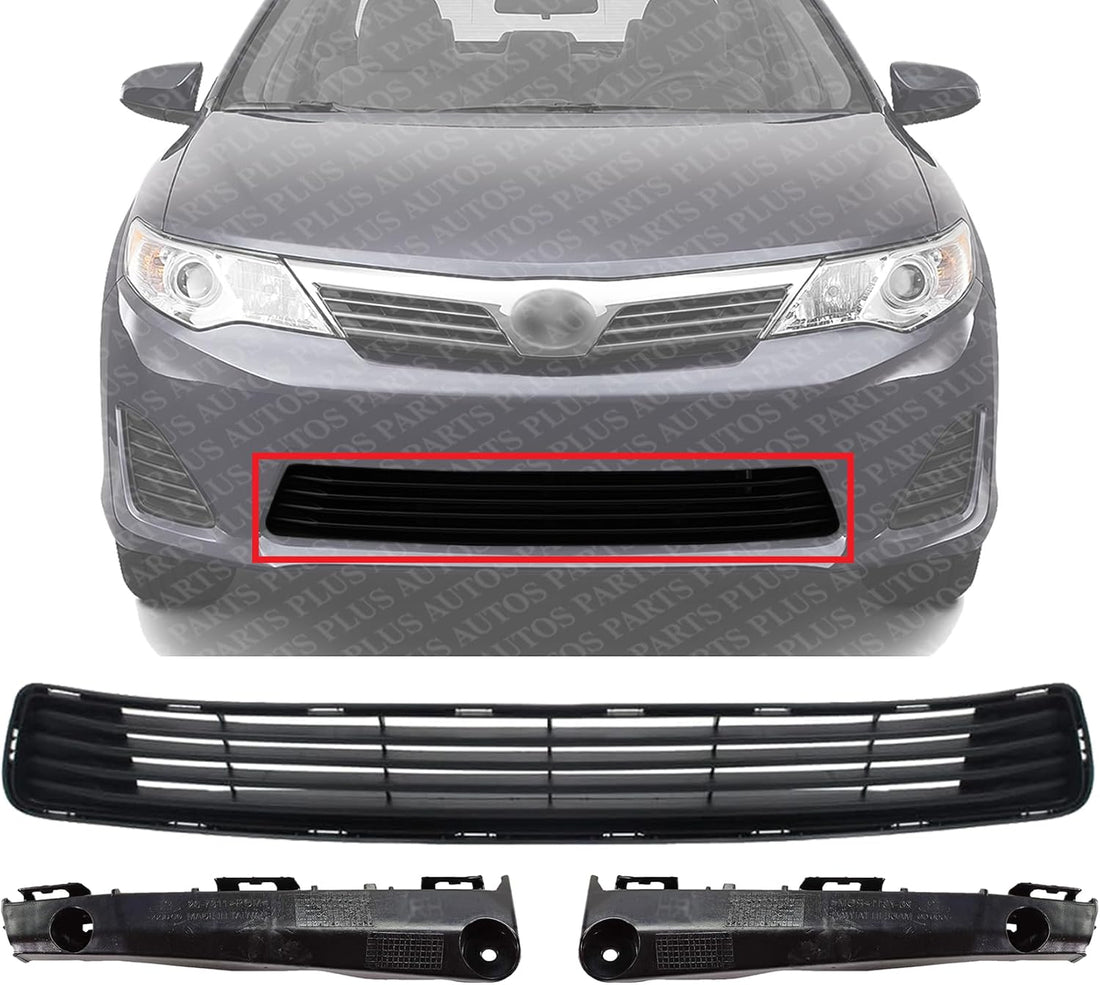 Front Bumper Grille Textured + Retainers Left Driver & Right Passenger Side Direct Replacement Compatible With 2012-2014 Toyota Camry TO1036128 TO1032111 TO1033111 5311206200