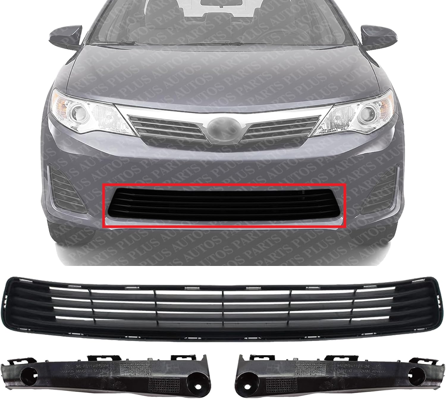 Front Bumper Grille Textured + Retainers Left Driver & Right Passenger Side Direct Replacement Compatible With 2012-2014 Toyota Camry TO1036128 TO1032111 TO1033111 5311206200
