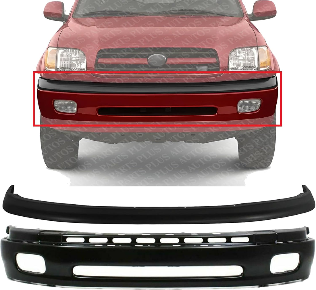 Front Bumper Primed Steel + Upper Cover Textured Direct Replacement Compatible With 2000-2006 Toyota Tundra TO1002171 TO1000198 521190C010 521010C010