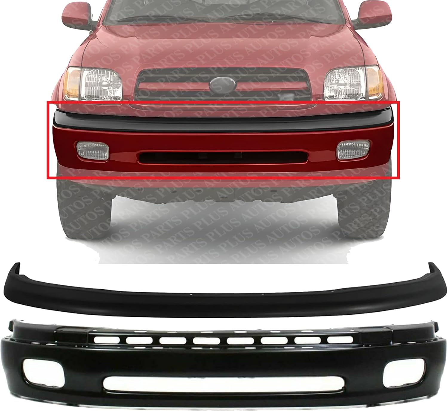 Front Bumper Primed Steel + Upper Cover Textured Direct Replacement Compatible With 2000-2006 Toyota Tundra TO1002171 TO1000198 521190C010 521010C010