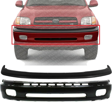 Front Bumper Primed Steel + Upper Cover Textured Direct Replacement Compatible With 2000-2006 Toyota Tundra TO1002171 TO1000198 521190C010 521010C010