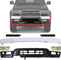 Front Bumper Chrome + Lower Valance Primed + Grille Extension Filler + Signal Lamp Left Driver & Right Passenger Side Direct Replacement Compatible With 1999-2002 Toyota 4Runner