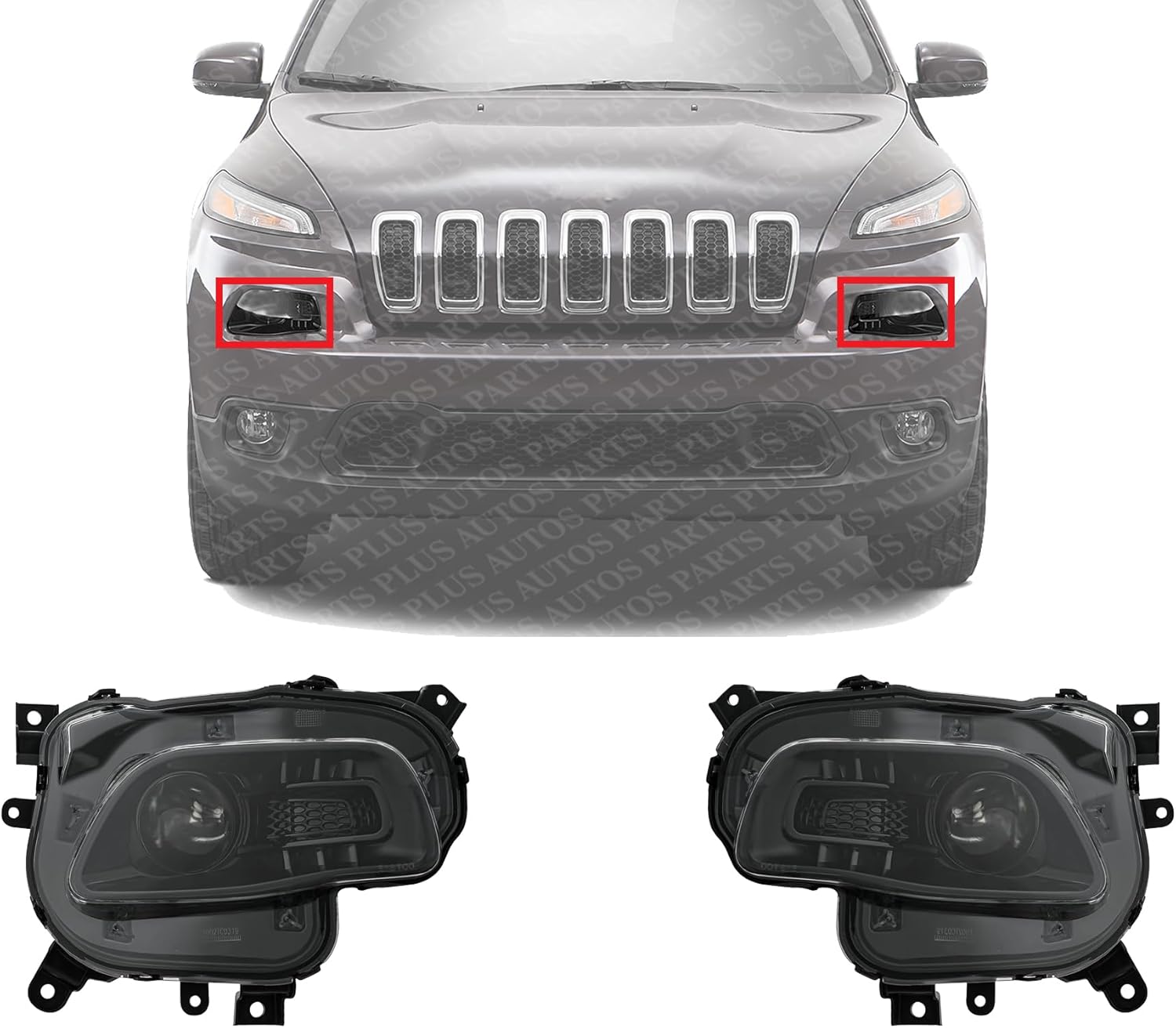 Set Of 2 Front Headlight Assembly Halogen With Black Trim Right Passenger & Left Driver Side Direct Replacement Compatible With 2014-2018 Jeep Cherokee CH2503249 CH2502249 68102846AE