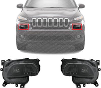 Set Of 2 Front Headlight Assembly Halogen With Black Trim Right Passenger & Left Driver Side Direct Replacement Compatible With 2014-2018 Jeep Cherokee CH2503249 CH2502249 68102846AE