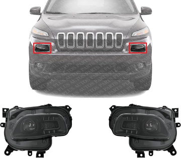Set Of 2 Front Headlight Assembly Halogen With Black Trim Right Passenger & Left Driver Side Direct Replacement Compatible With 2014-2018 Jeep Cherokee CH2503249 CH2502249 68102846AE