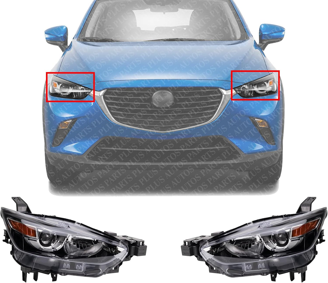 Set Of 2 Front Headlight Lens And Housing Halogen Right Passenger & Left Driver Side Direct Replacement Compatible With 2016-2022 Mazda CX-3 MA2519173 MA2518173 DB4N510K0A DB4N510L0A