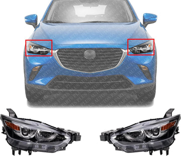 Set Of 2 Front Headlight Lens And Housing Halogen Right Passenger & Left Driver Side Direct Replacement Compatible With 2016-2022 Mazda CX-3 MA2519173 MA2518173 DB4N510K0A DB4N510L0A