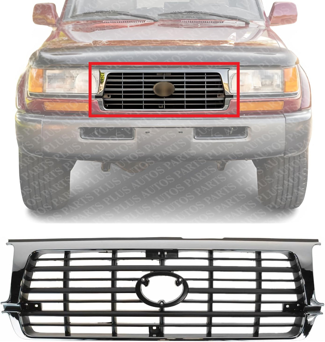 Front Grille Assembly Chrome Shell With Painted Dark Argent Insert Direct Replacement Compatible With 1995-1997 Toyota Land Cruiser TO1200207 5310160130