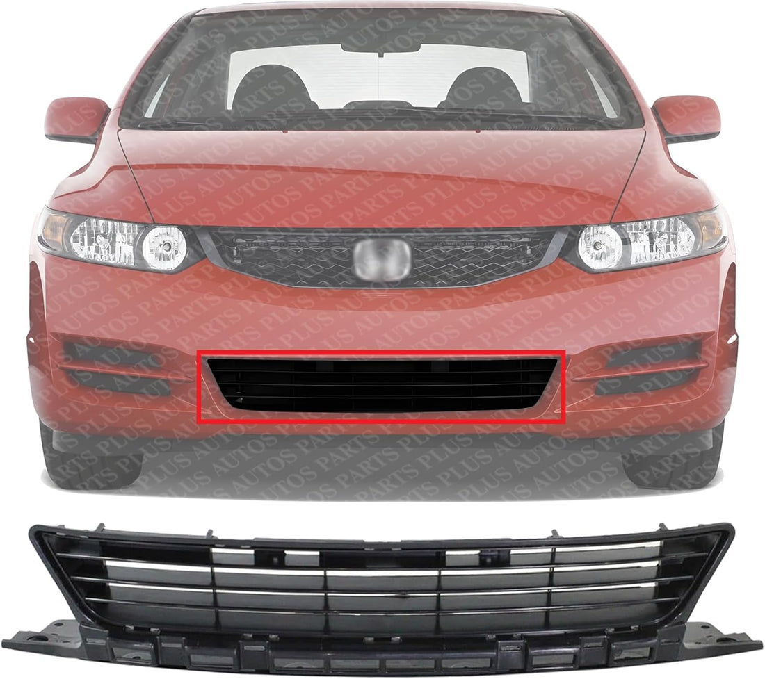 Front Bumper Center Grille Assembly Textured Plastic Direct Replacement Compatible With 2009-2011 Honda Civic HO1036107 71107SVAA50