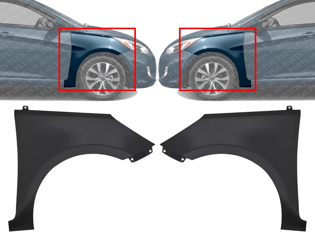 Set Of 2 Front Fender Primed Steel Left Driver & Right Passenger Side Direct Replacement Compatible With 2012-2017 Hyundai Accent HY1241154 HY1240154 663211R350 663111R350