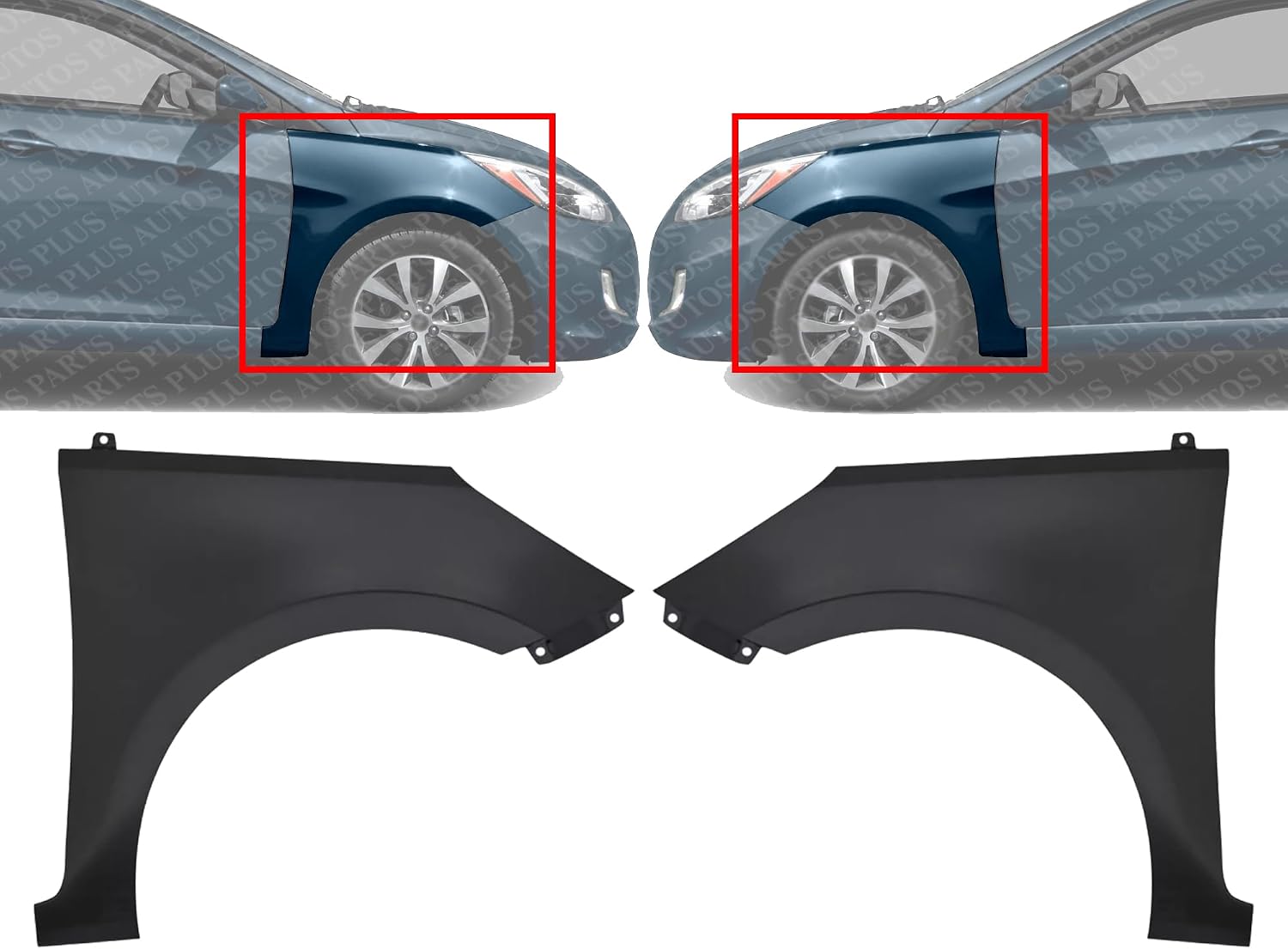 Set Of 2 Front Fender Primed Steel Left Driver & Right Passenger Side Direct Replacement Compatible With 2012-2017 Hyundai Accent HY1241154 HY1240154 663211R350 663111R350