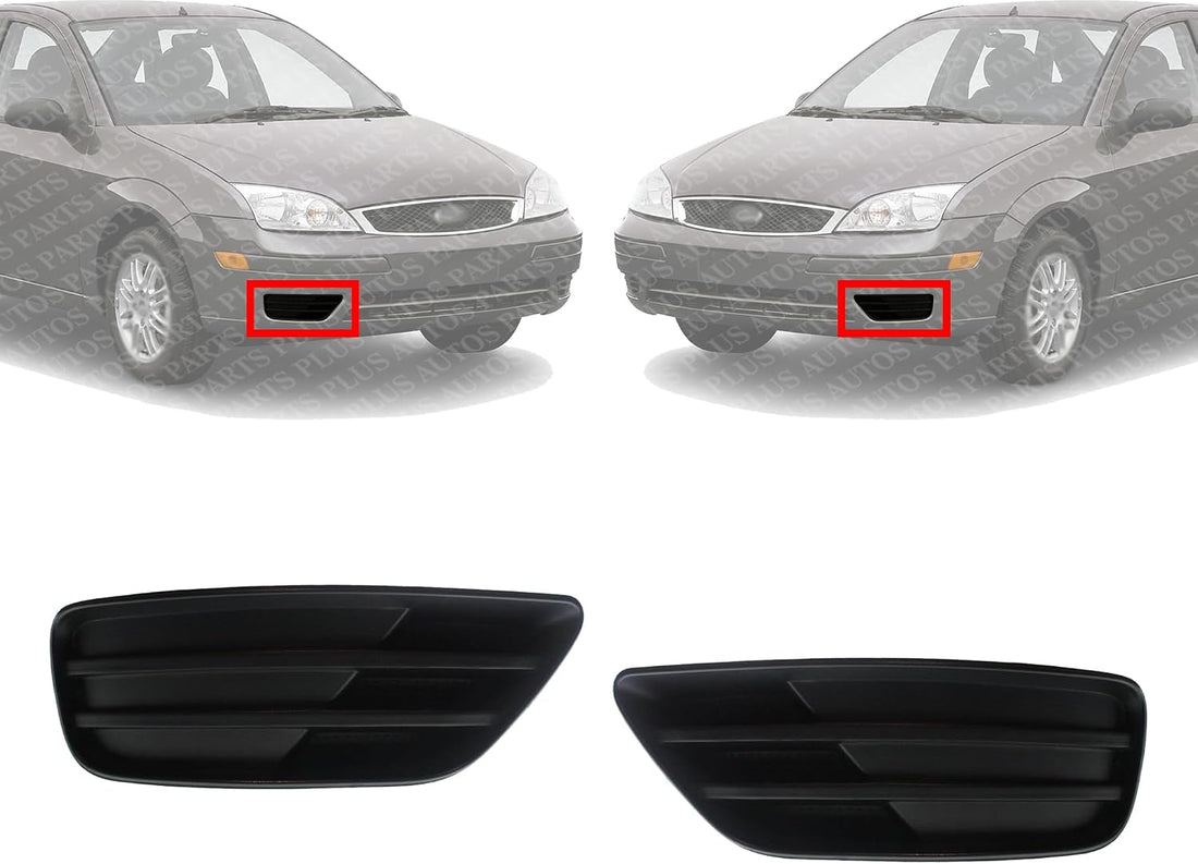 Set Of 2 Front Fog Light Cover Plastic Right Passenger & Left Driver Side Direct Replacement Compatible With 2005-2007 Ford Focus FO1039103 FO1038103 5S4Z17E810AA 5S4Z17E811AA