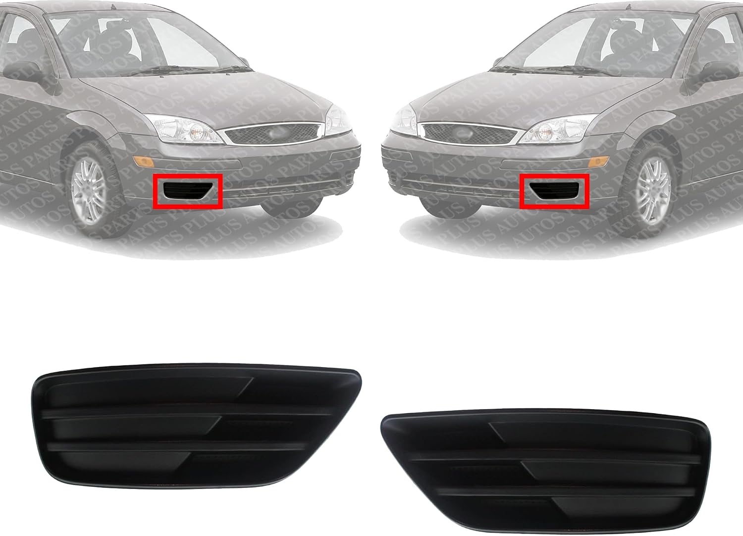 Set Of 2 Front Fog Light Cover Plastic Right Passenger & Left Driver Side Direct Replacement Compatible With 2005-2007 Ford Focus FO1039103 FO1038103 5S4Z17E810AA 5S4Z17E811AA