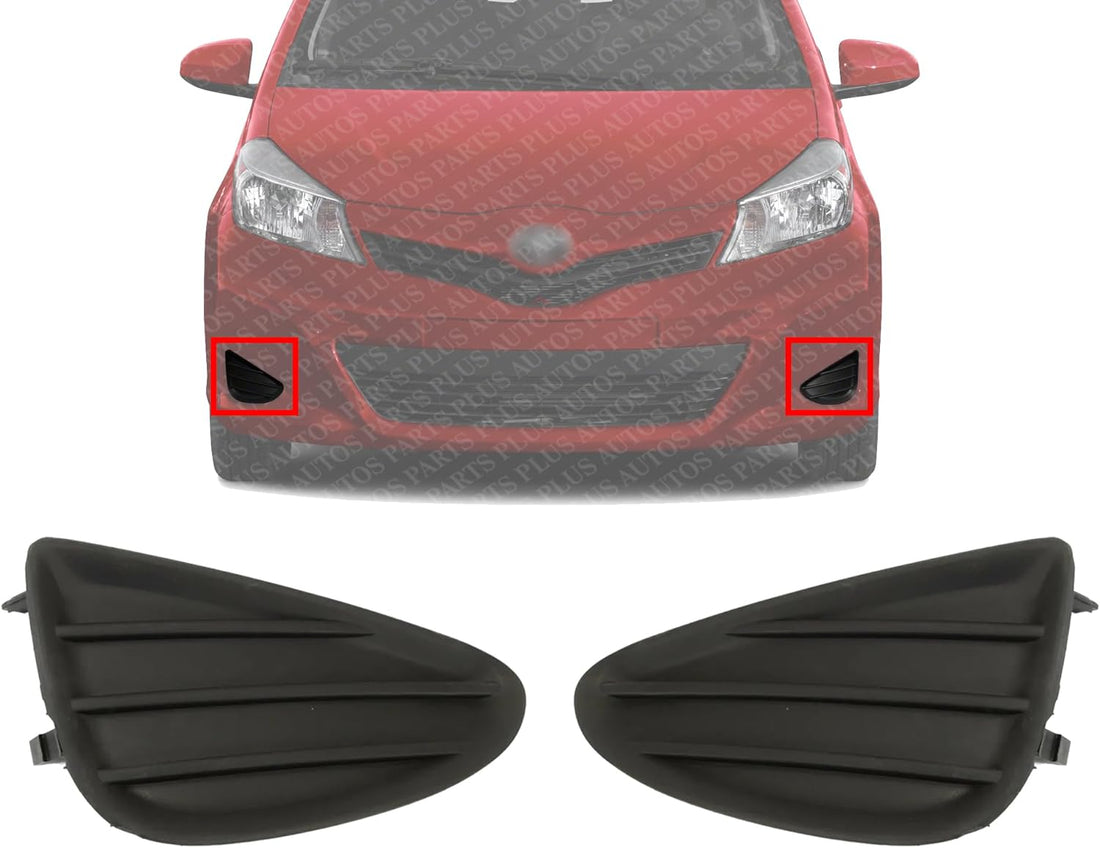 Set Of 2 Front Fog Light Cover Textured Left Driver & Right Passenger Side Direct Replacement Compatible With 2012-2014 Toyota Yaris TO1039155 TO1038155 8148152360 8148252300