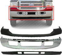 Front Bumper Chrome + Upper Cover Primed + Lower Valance Textured Direct Replacement Compatible With 2005-2007 Ford F-Series FO1002392 FO1095219 FO1057292 5C3Z17757BA 5C3Z17626AAA