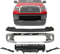 Front Bumper Face Bar Chrome Steel + Upper Cover + Lower Valance Panel + Outer Retainers Left Driver & Right Passenger Side Direct Replacement Compatible With 2010-2013 Toyota Tundra