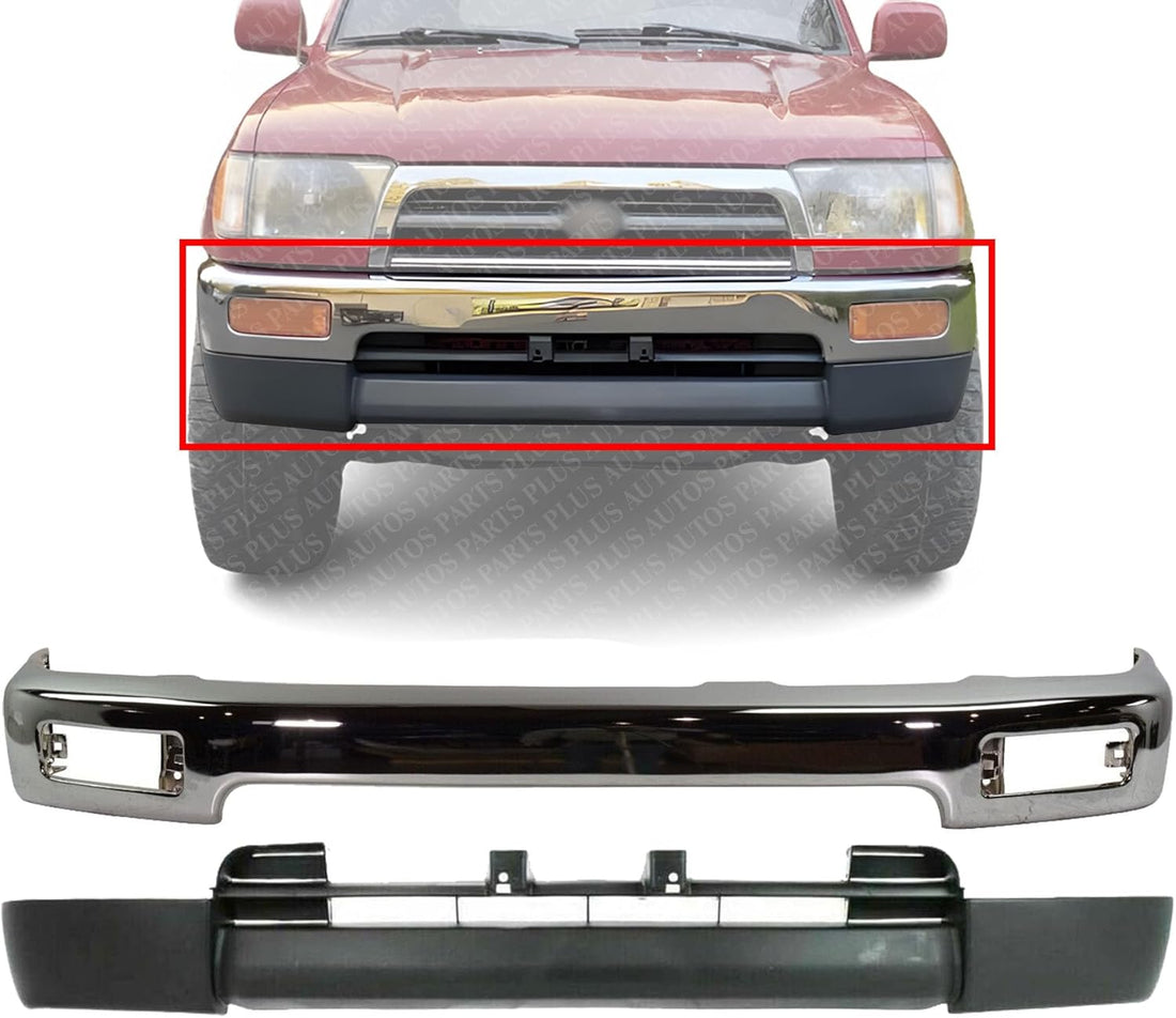 Front Bumper Face Bar Chrome + Lower Valance Primed Direct Replacement Compatible With Toyota 4Runner 1996-1998 TO1002162 TO1095174 5210135300 5391135909